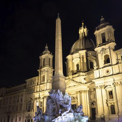 Rome Italy Circa August 2020 Piazza Navona Navona S Square With The Famous Bernini Fountain By Night
