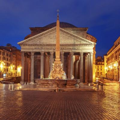 The Pantheon Former Roman Temple Of All Gods Now A Church And Fountain With Obelisk At Piazza Della Rotonda At Night Rome Italy
