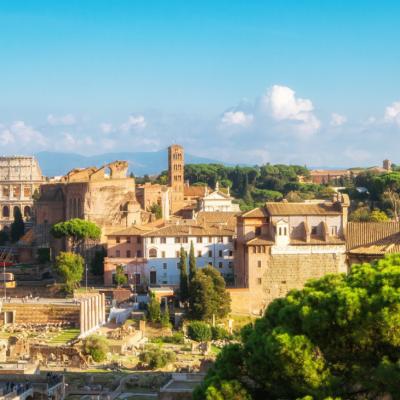 Rome Skyline With Colosseum And Roman Forum Italy
