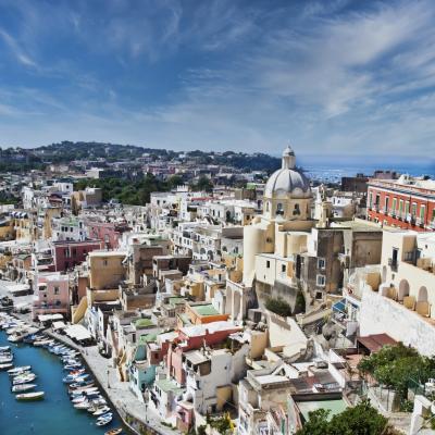 Procida Italy Circa August 2020 Panoramic View Of The Mediterranean Italian Island Close To Naples In A Summer Day