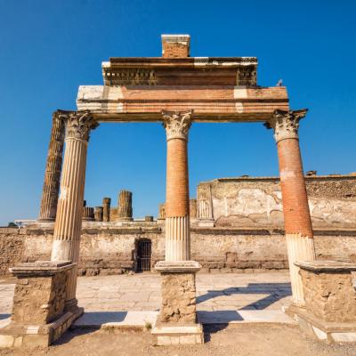 Ruins Of The Ancient Roman City Of Pompeii Which Was Destroyed By Volcano Mount Vesuvius