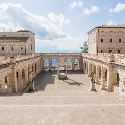 Cloister And Balcony Of Montecassino Abbey Rebuilding After Second World War